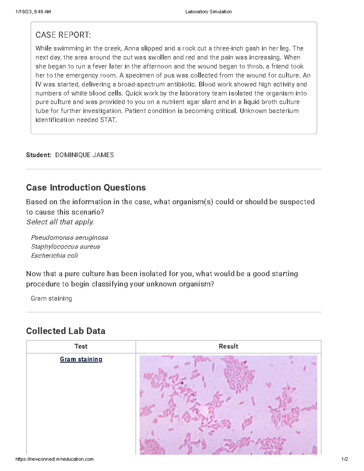 M2.6 Module 2 Lab Unknown Bacteria Identification 1 1/19/23, 949 AM