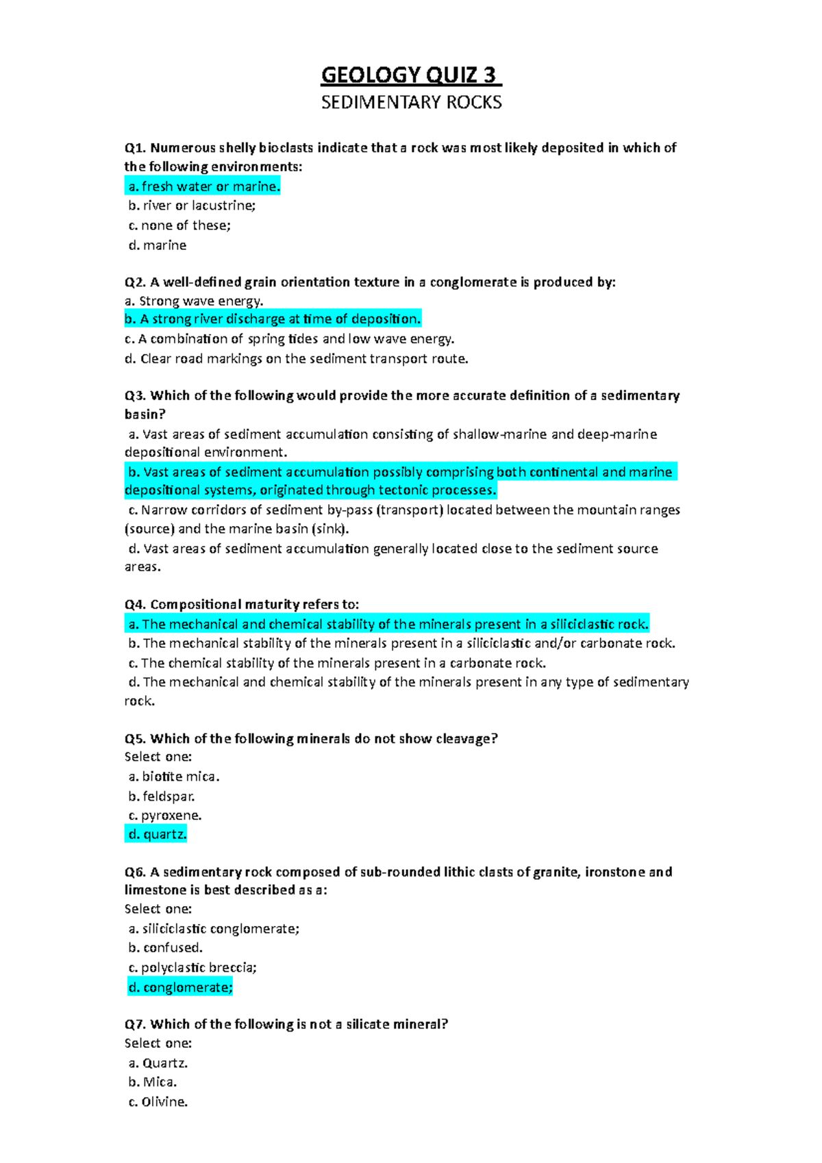 Practical assessed quiz 3 questions and answers GEOLOGY QUIZ 3