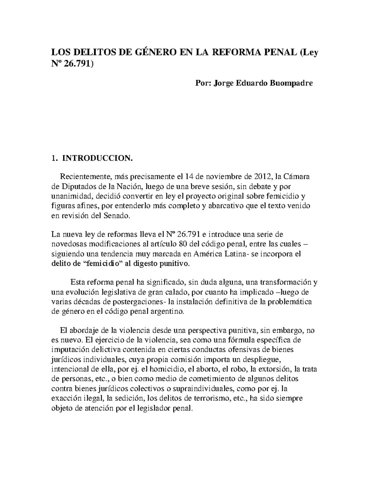 Buompadre Delitos De Género En La Reforma Penal Ley 26791 Los Delitos De GÉnero En La 2952