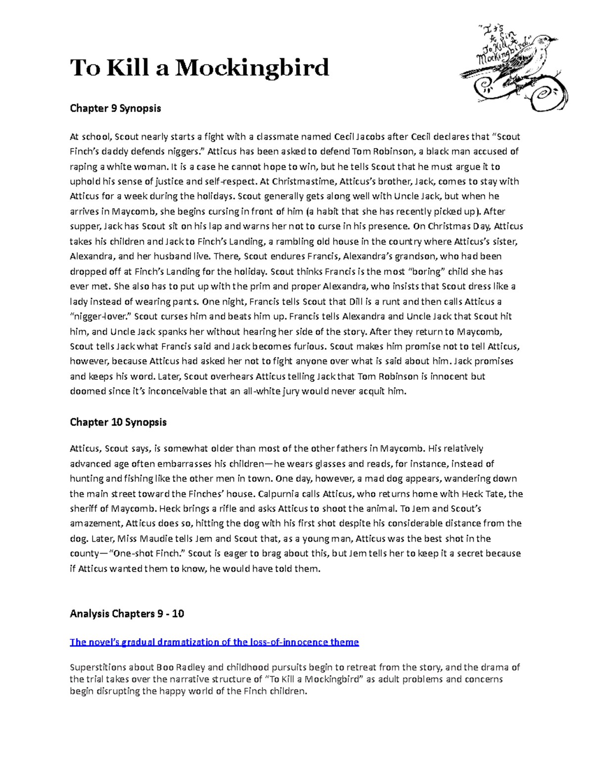 To Kill A Mockingbird Summary Chapter 9 Chapter 9 and 10 Synopsis - To Kill a Mockingbird Chapter 9 Synopsis At