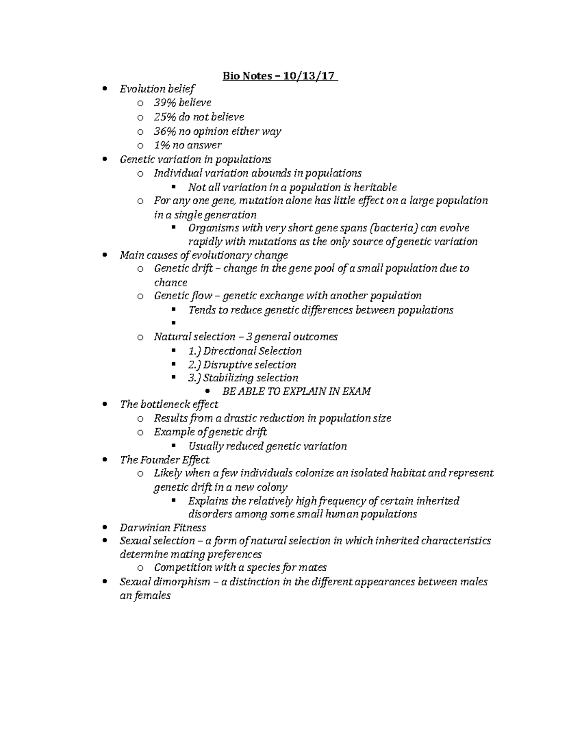 Bio Notes October 13th - Darwin + Evolution - Bio Notes – 10/13/17 ...