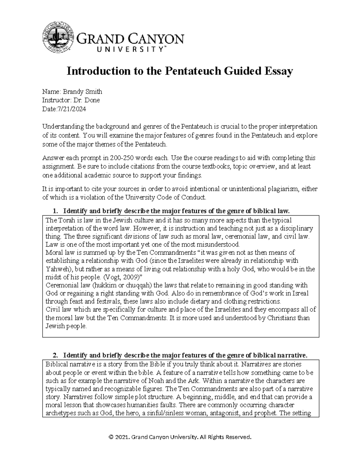 BIB 350 RS T1Intro To Pentateuch Guided Essay - Introduction to the ...