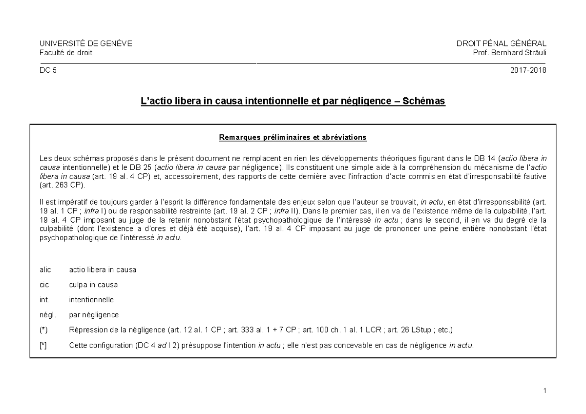 Actio Libera In Causa Schema L actio libera in causa intentionnelle et par negligence - Schemas - DE
