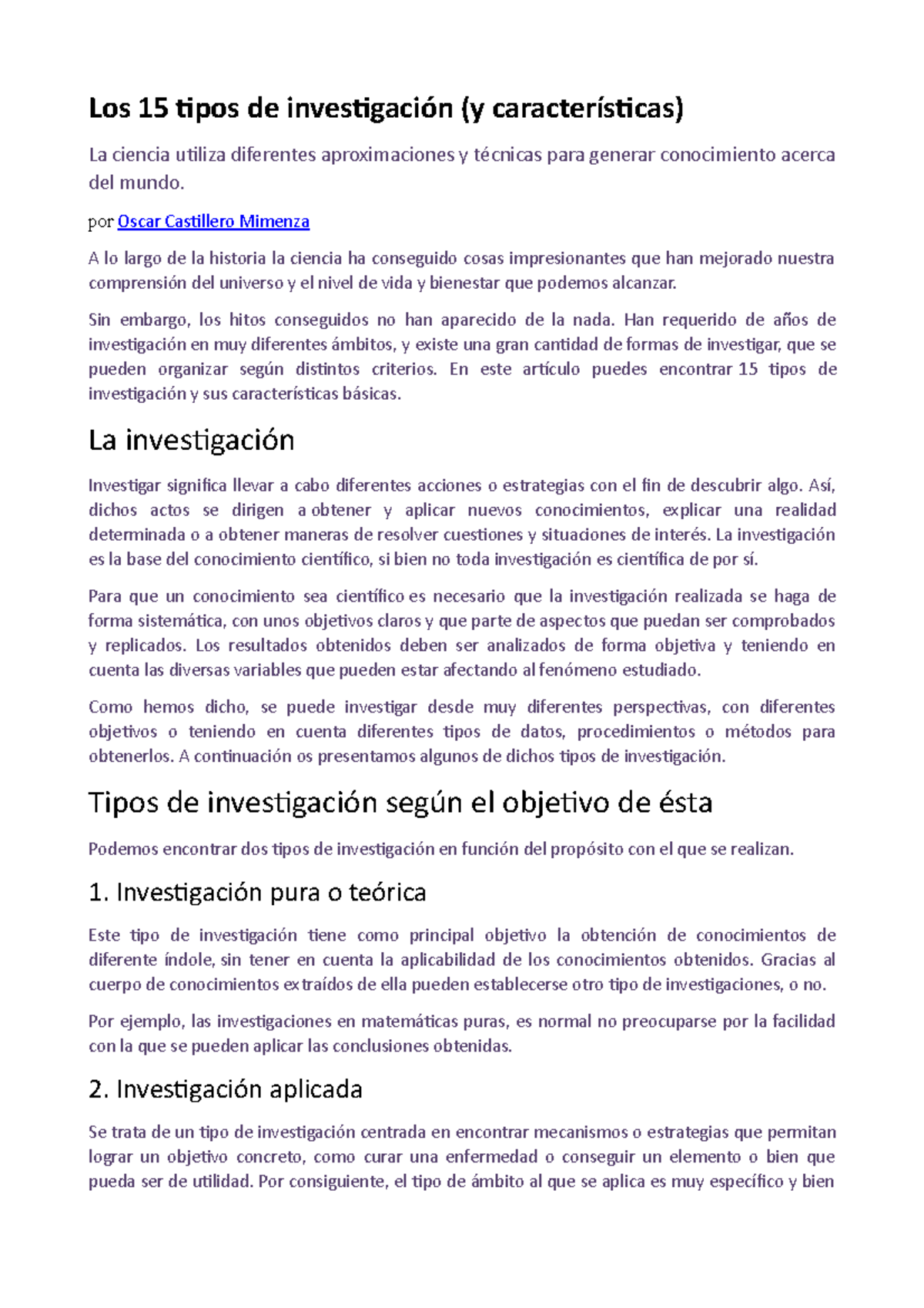 2 Los 15 Tipos De Investigación - Por Oscar Castillero Mimenza A Lo ...