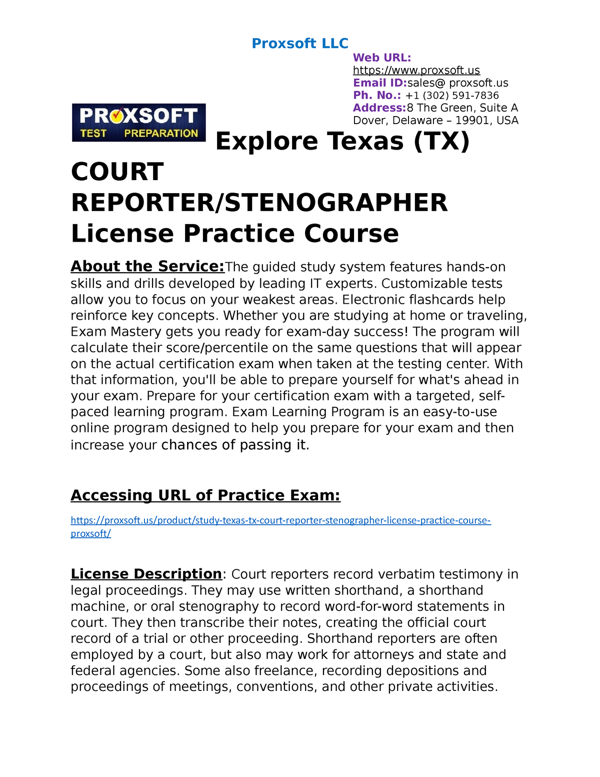 Explore Texas (TX) COURT REPORTER/STENOGRAPHER License Practice Course