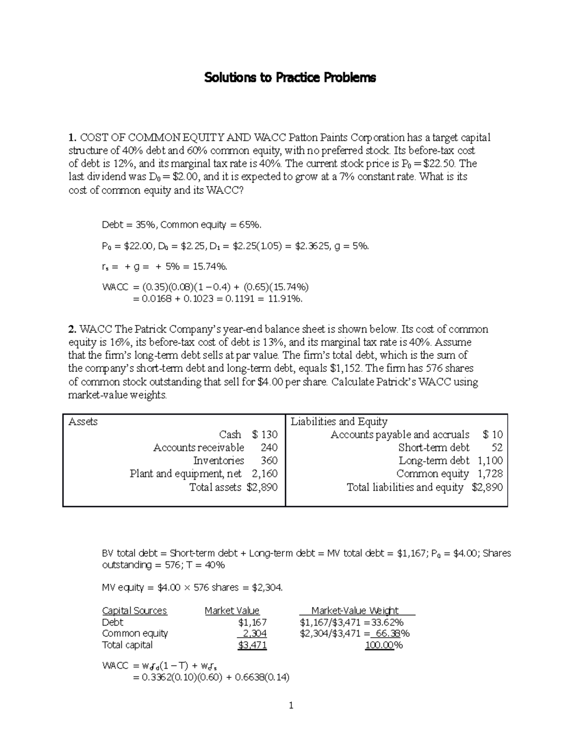 Answers Problems Financial Management by Brighm Solutions to Practice