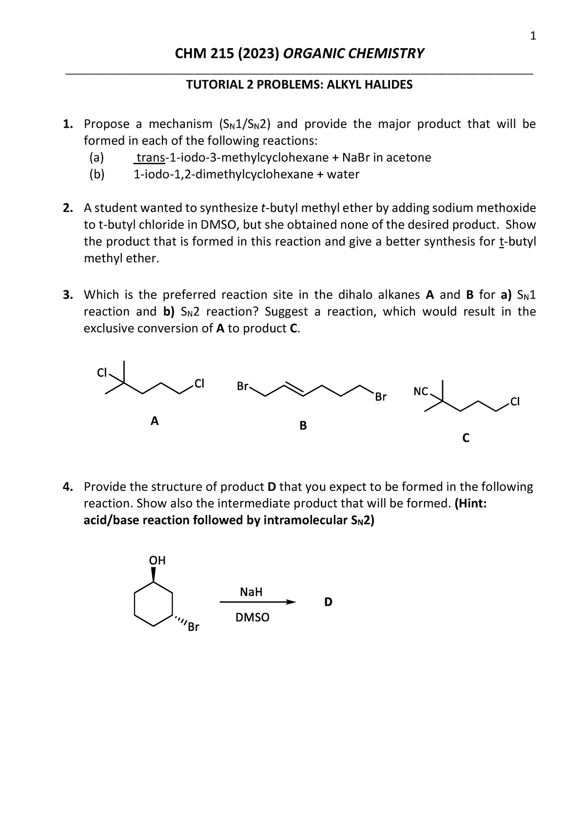 Org Chem Tut 2 Problems - 1 Chm 215 (2023) Organic Chemistry Tutorial 2 