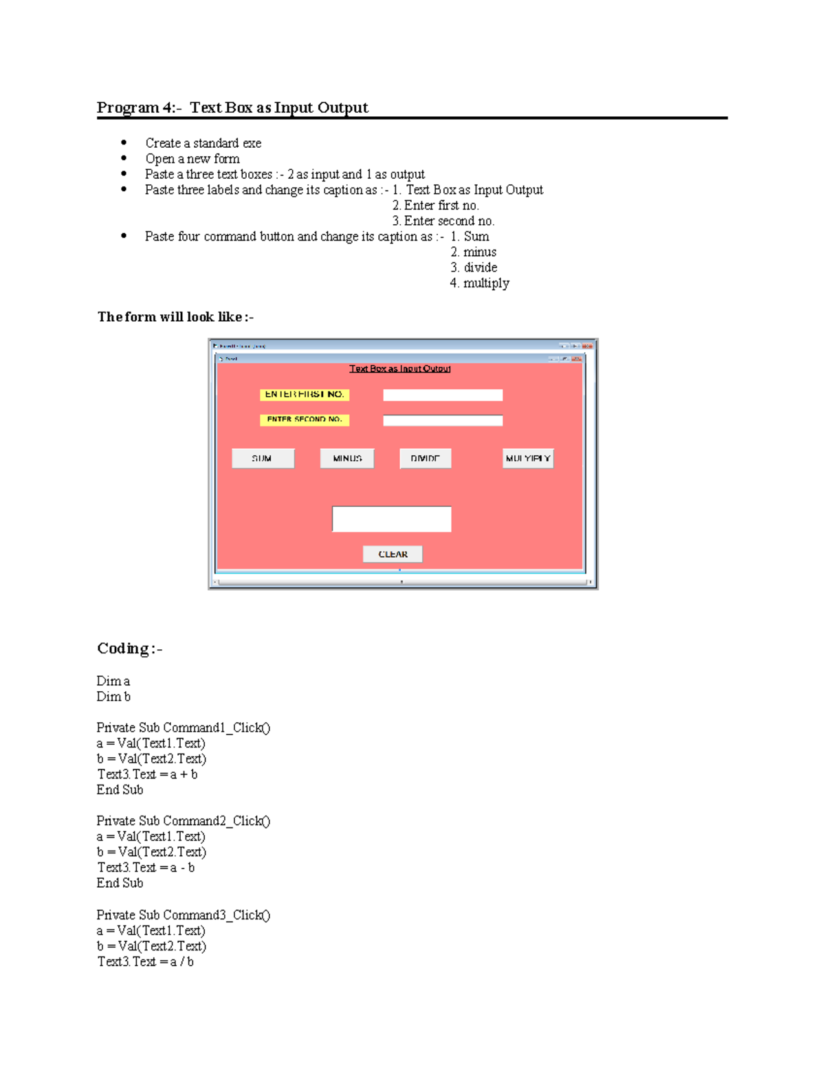 Mahak practical file vb - Program 4:- Text Box as Input Output Create a ...