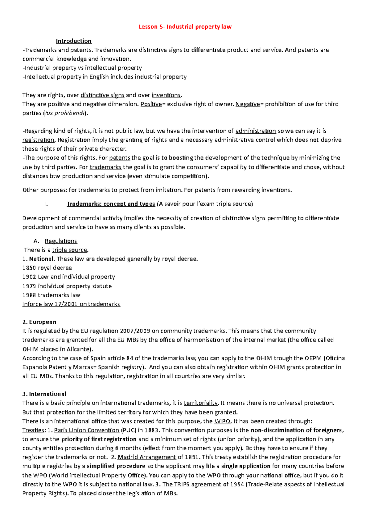 INDUSTRIAL PROPERTY - Lesson 5- Industrial property law Introduction ...