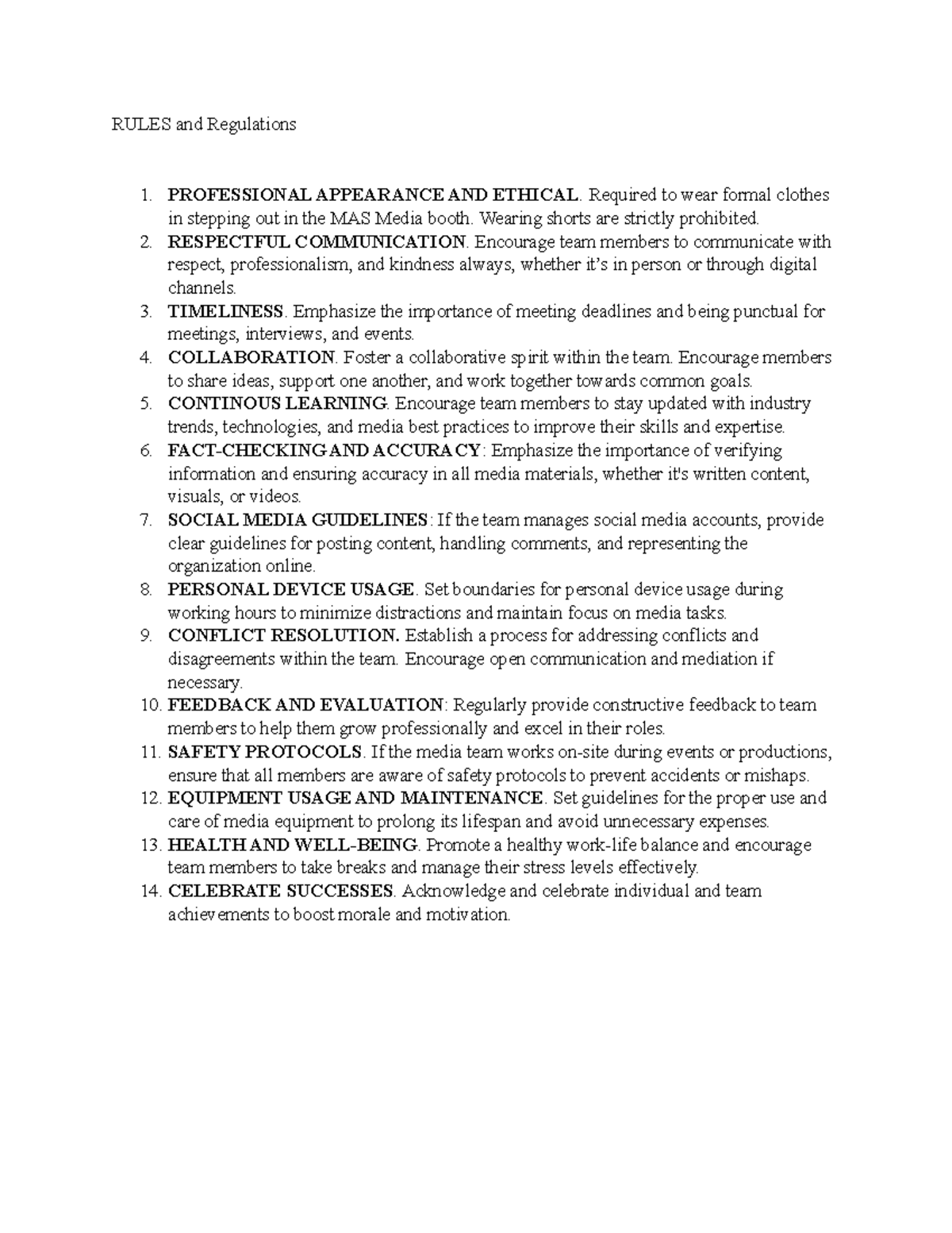 Rules and Regulations seminar - RULES and Regulations 1. PROFESSIONAL ...