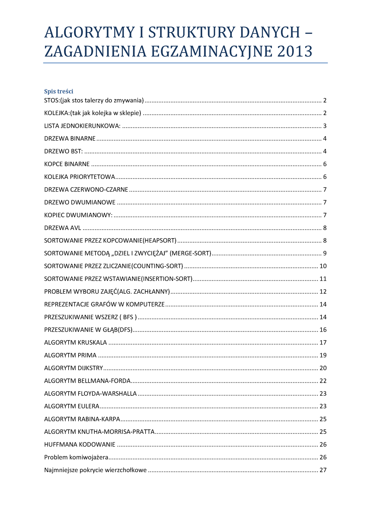 Algorytmy I Struktury Danych - ALGORYTMY I STRUKTURY DANYCH ZAGADNIENIA ...