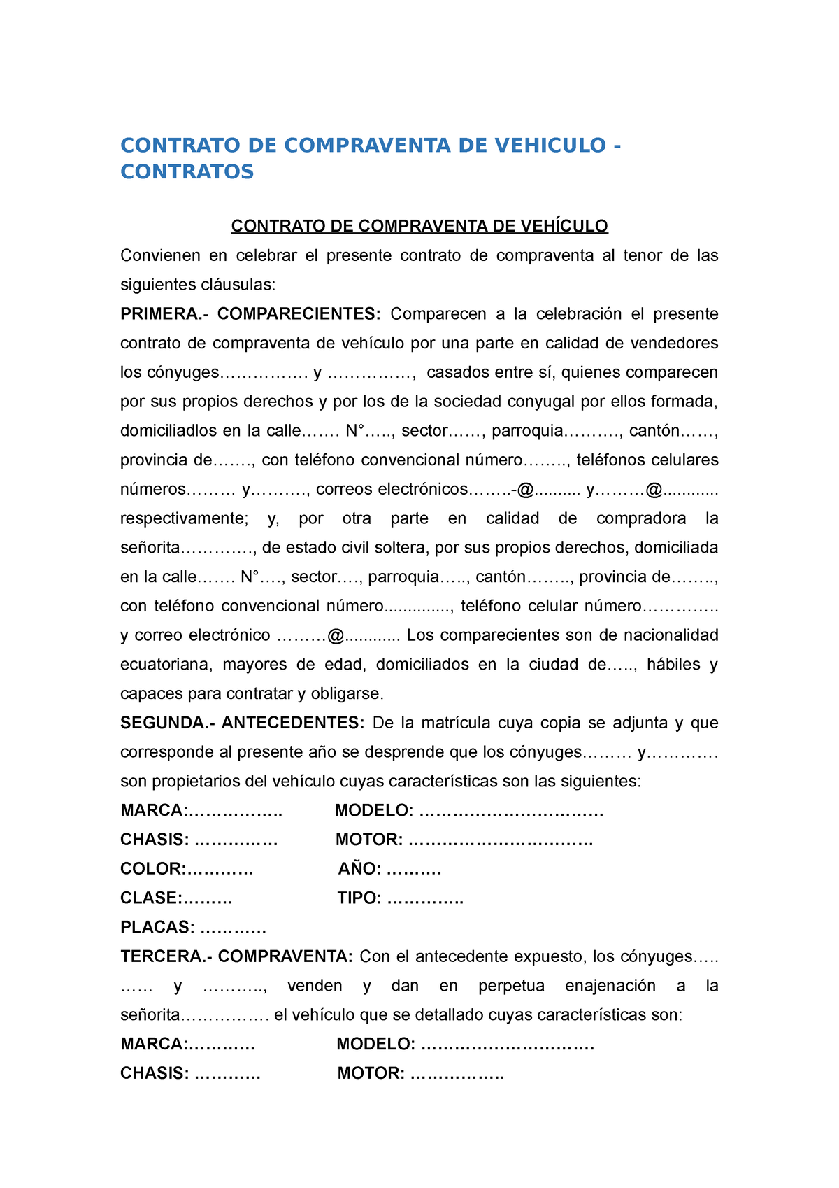 Contratode Compraventade Vehiculo Contrato De Compraventa De Vehiculo Contratos Contrato 9877