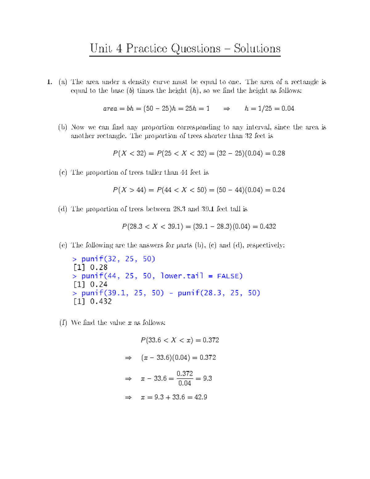 Unit 4 Solutions - Practices for Stastic - Unit 4 Practice Questions ...