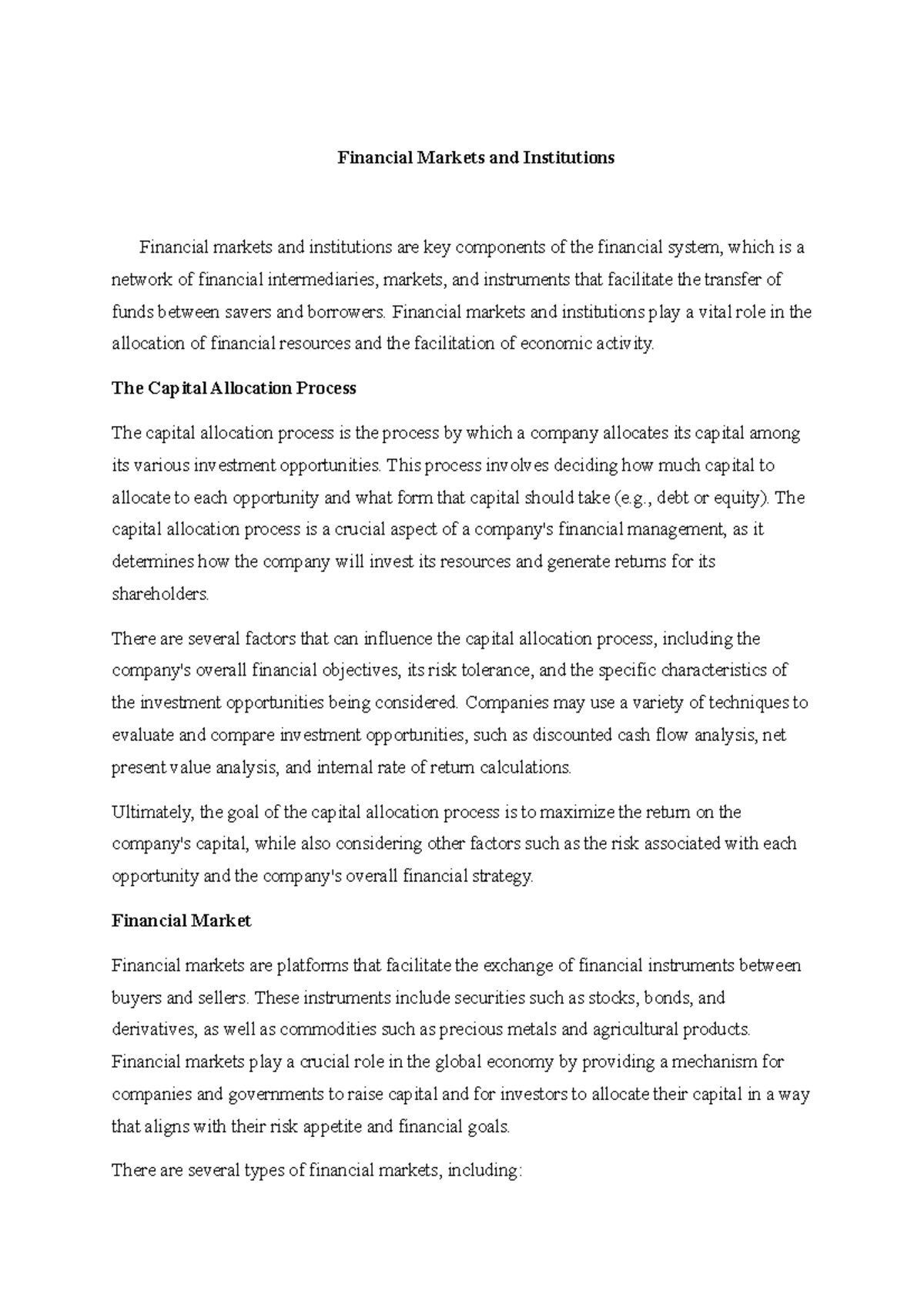 Financial Markets And Institutions Financial Markets And Institutions 