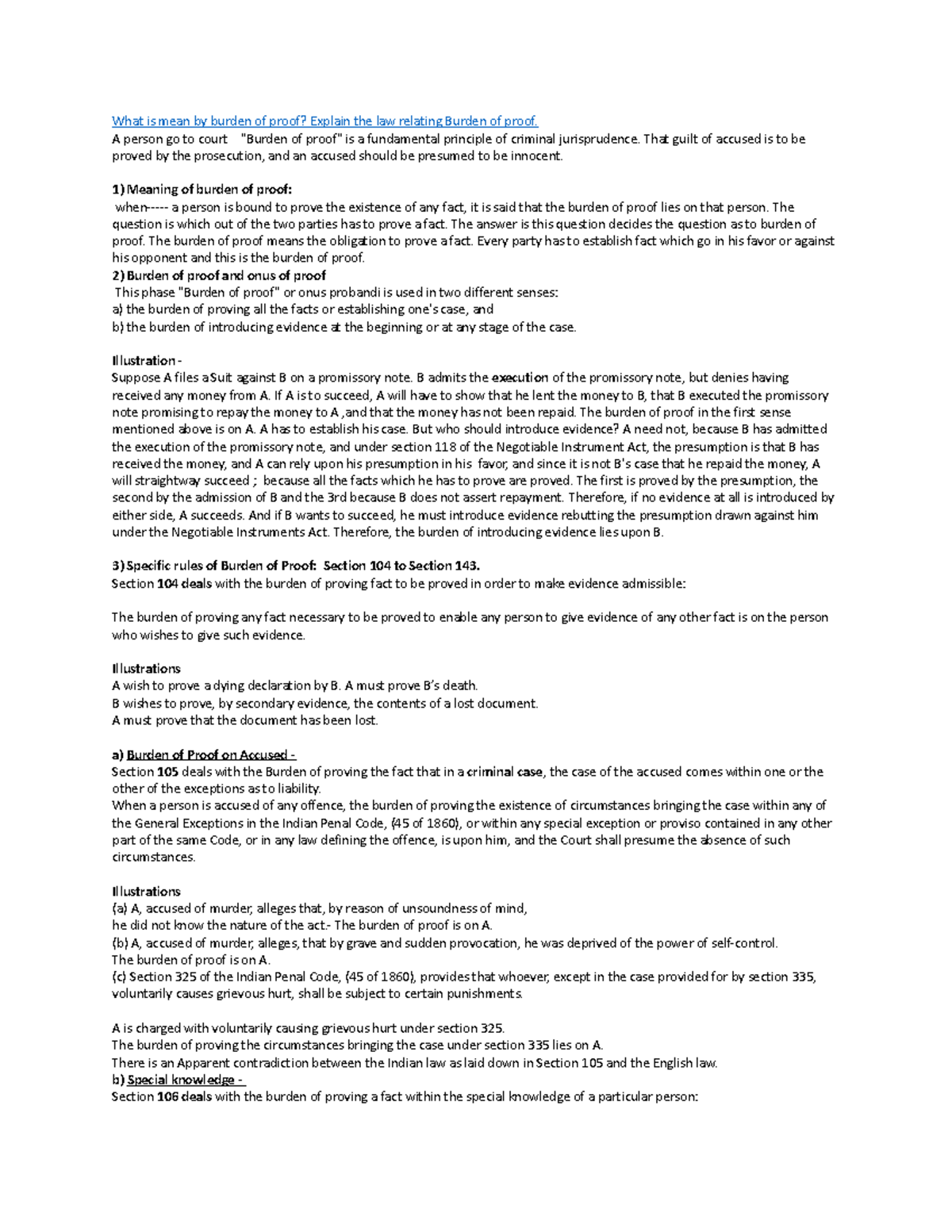 Law of Evidenceprev answers What is mean by burden of proof? Explain