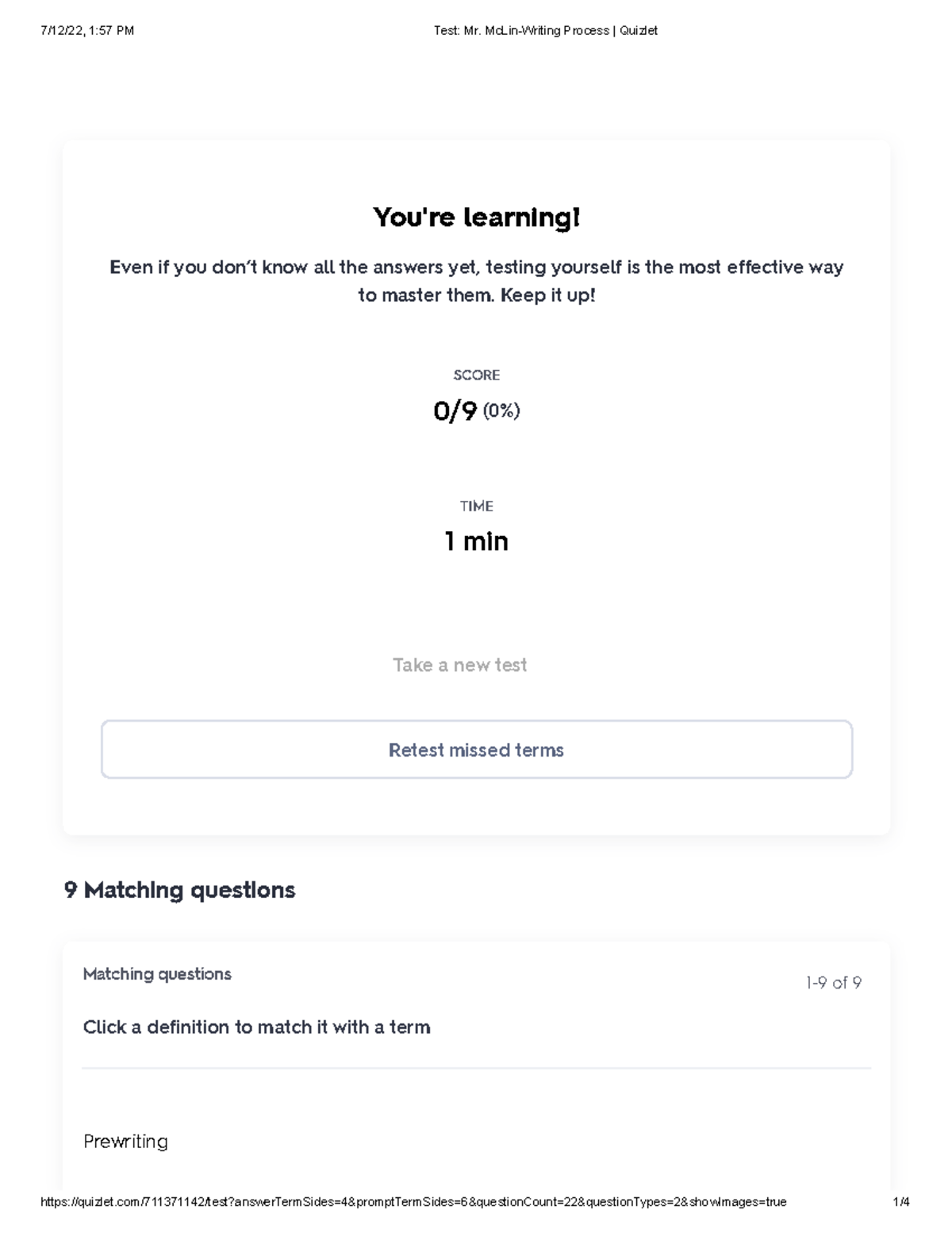 Test Mr. Mc LinWriting Process Quizletkey You're learning! Even if