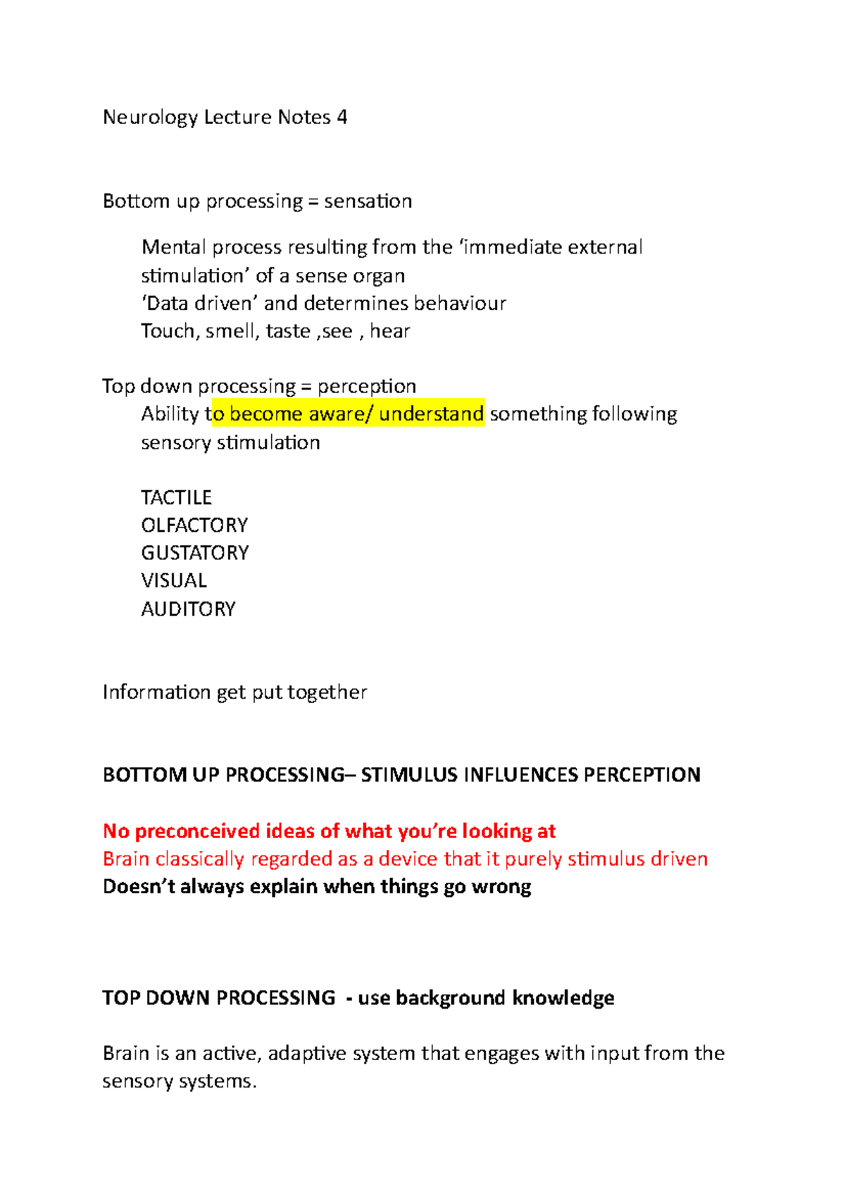 Neurology Lecture Notes 4 Uses Background Knowledge To Influence Neurology Lecture Notes 4 Uses Background Knowledge To Influence