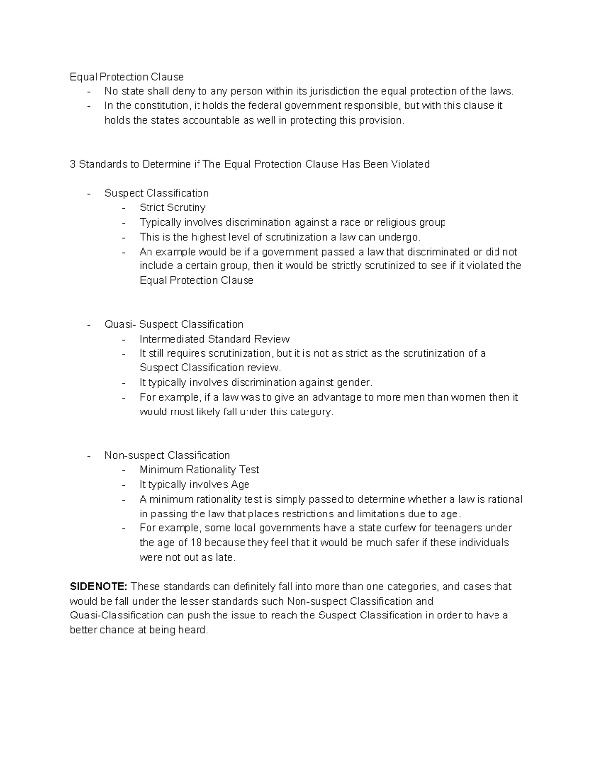 Pol Notes 2%2F22%2F2017 - Equal Protection Clause No state shall deny ...
