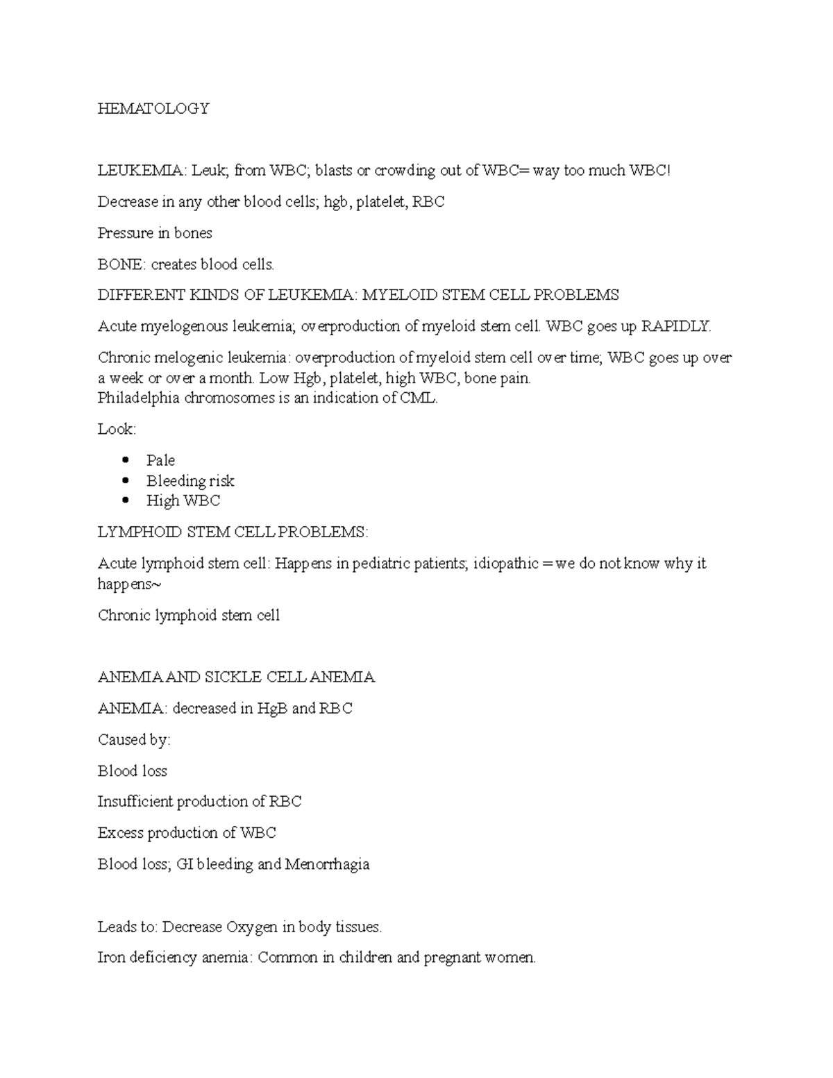 Hematology - Med surge cheat sheet - HEMATOLOGY LEUKEMIA: Leuk; from ...