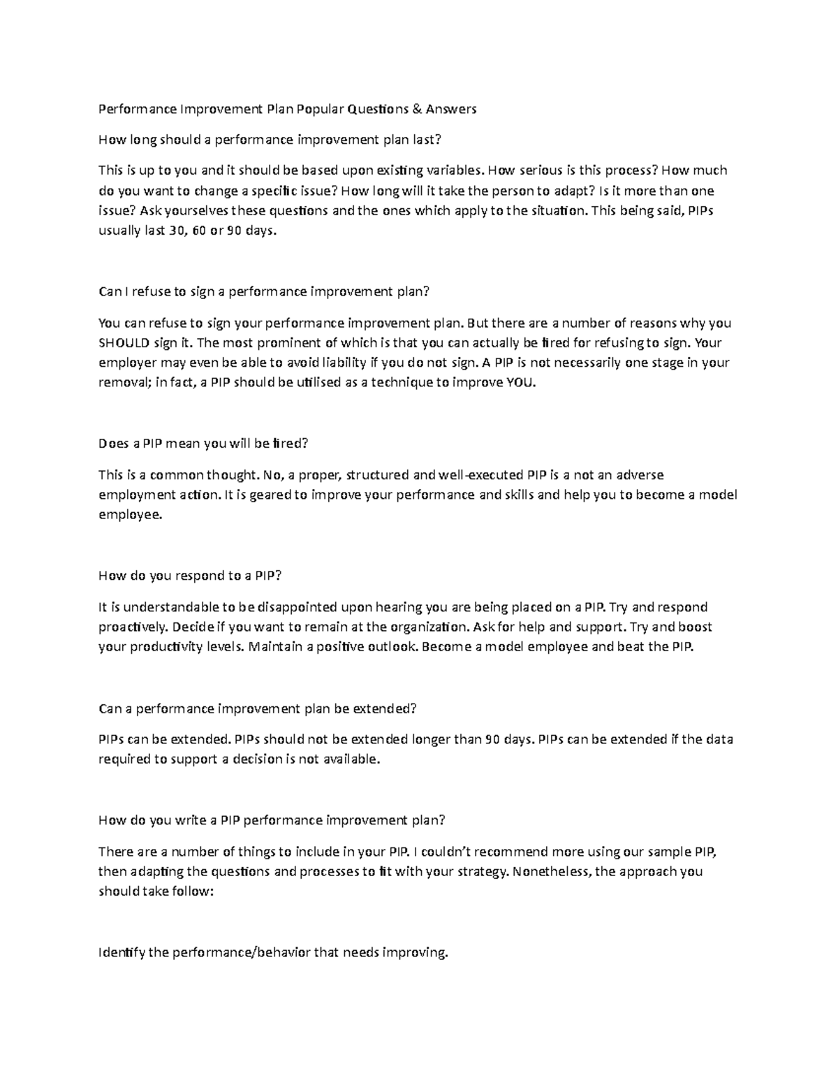 Performance Improvement Plan Popular Questions - How serious is this ...