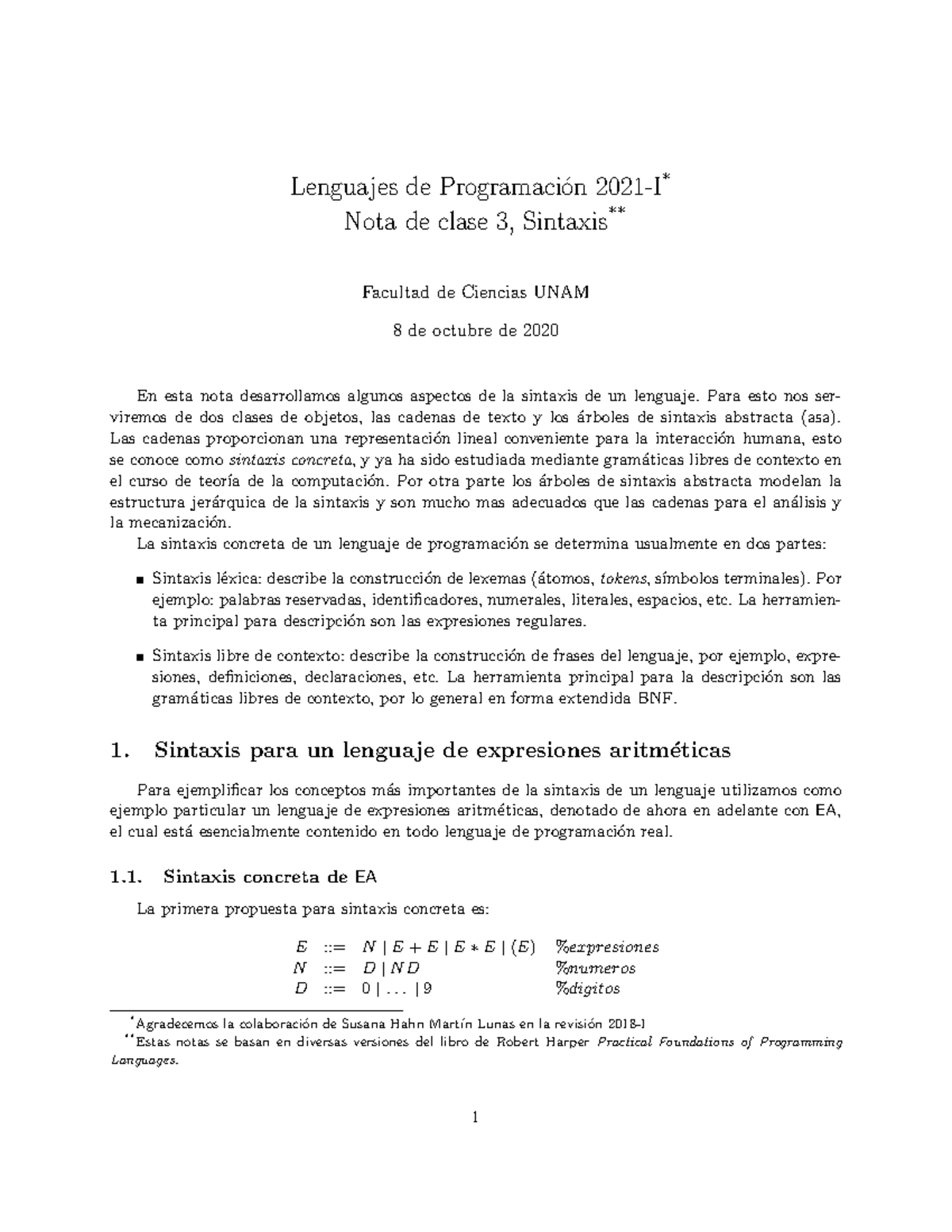 Sintaxis Programación - Lenguajes de Programaci ́on 2021-I * Nota de ...