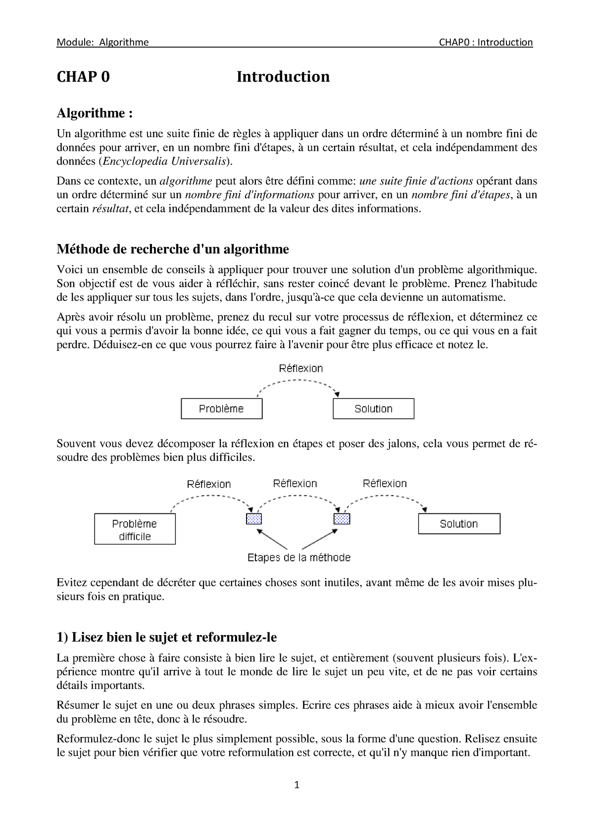 Cours Algo I - Module: Algorithme CHAP0 : Introduction CHAP 0 ...