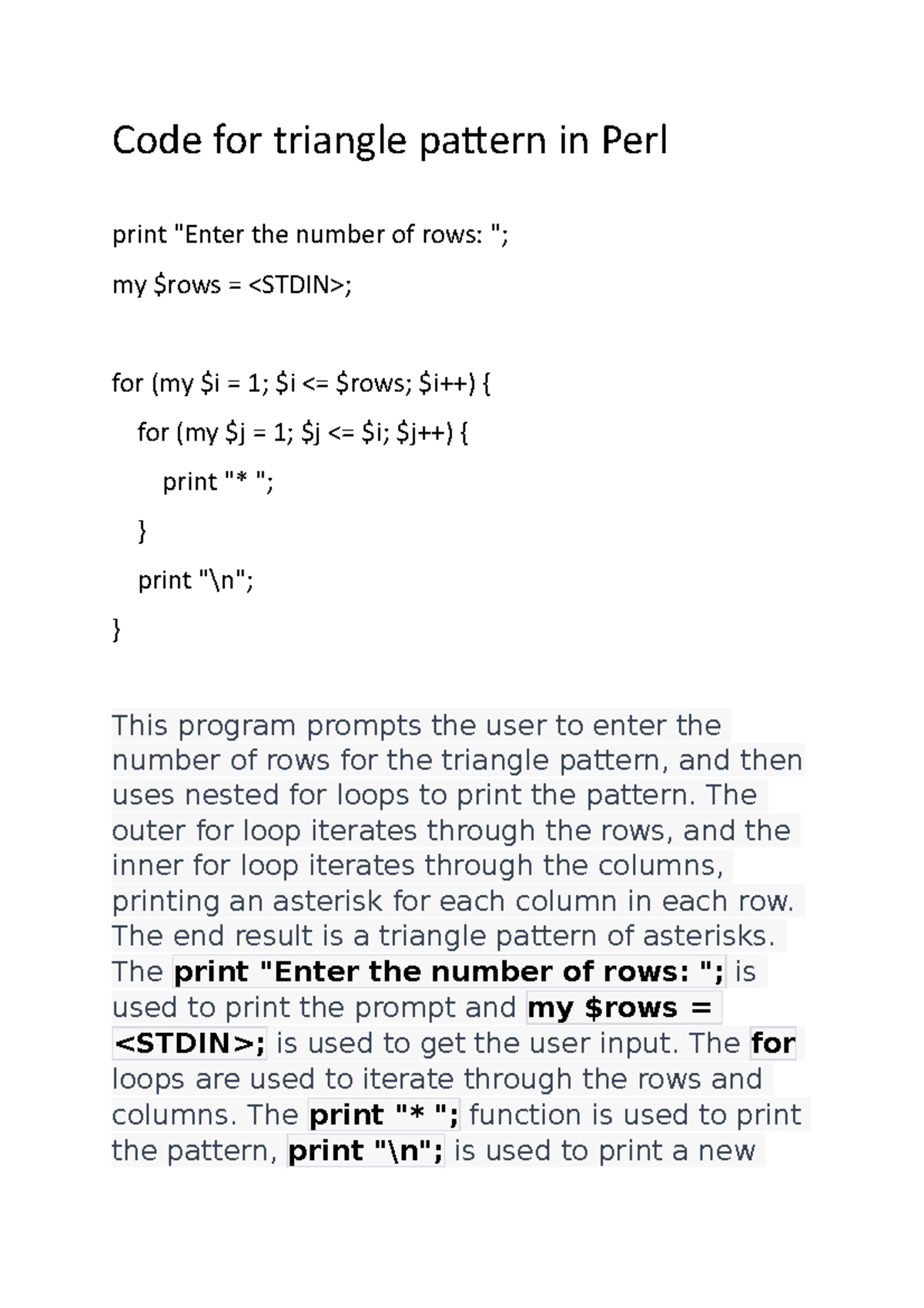 Perl-pattern - Making Triangle pattern using Perl - Code for triangle ...