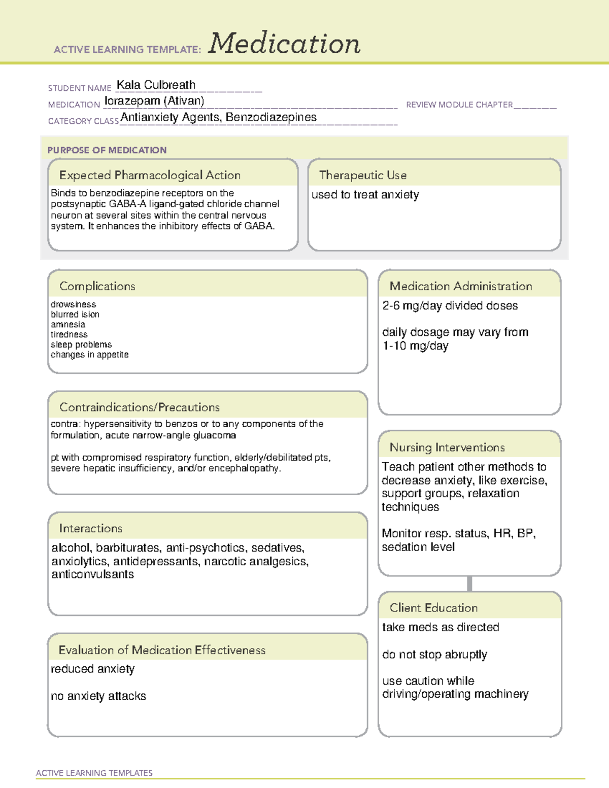 Lorazepam med ati sheet Diagnostic procedures laboratory analysis for ...