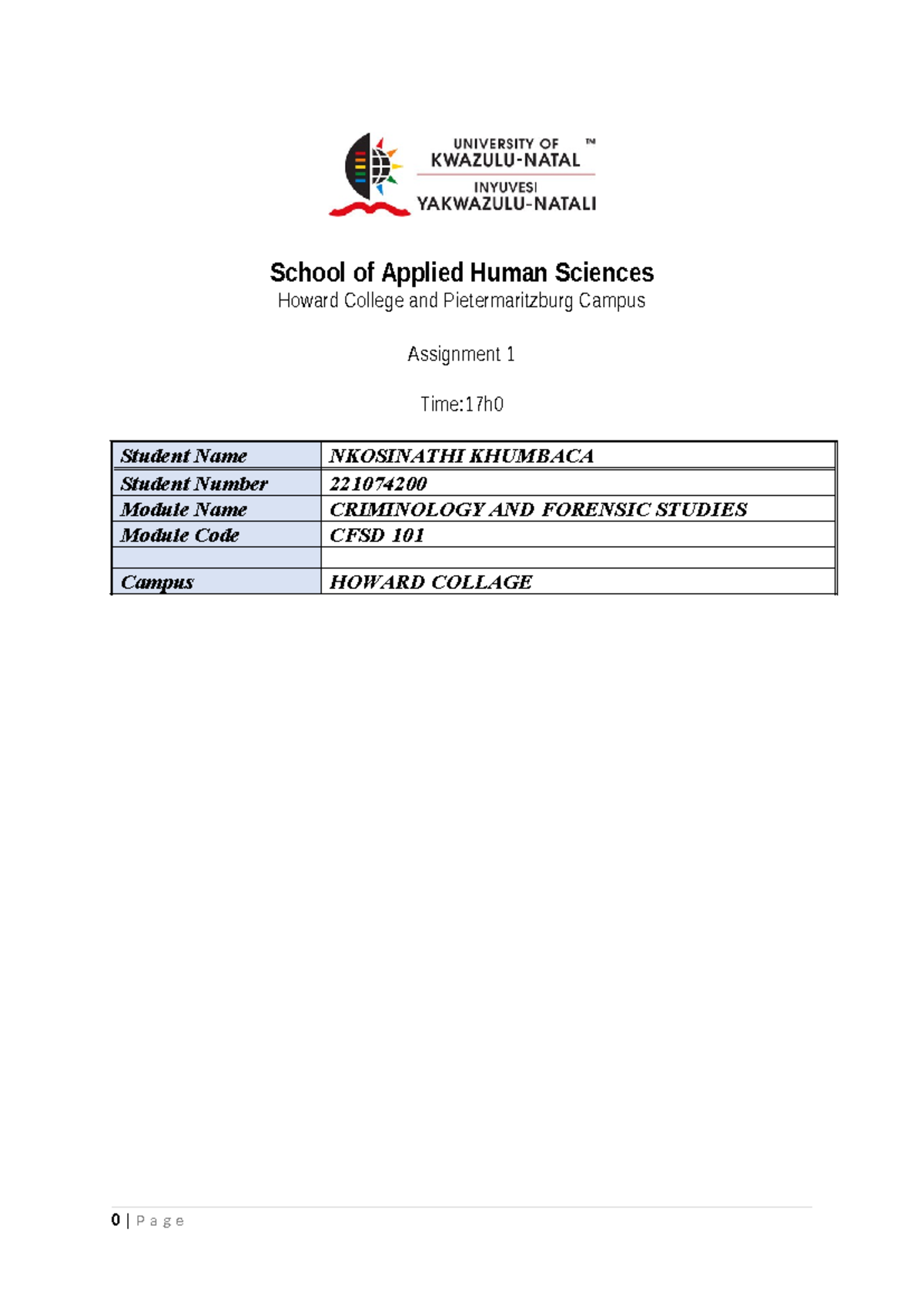CRM 101 Assignment - School of Applied Human Sciences Howard College ...