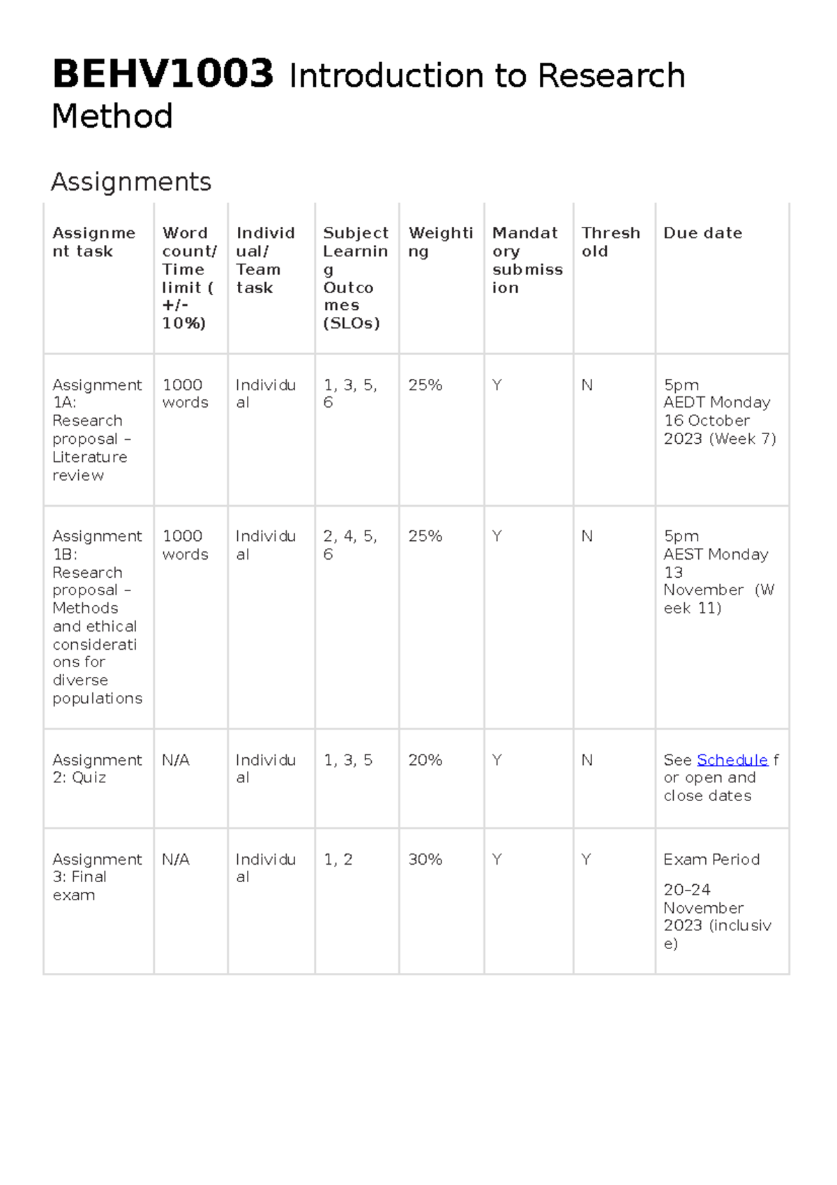 course outline business research methods