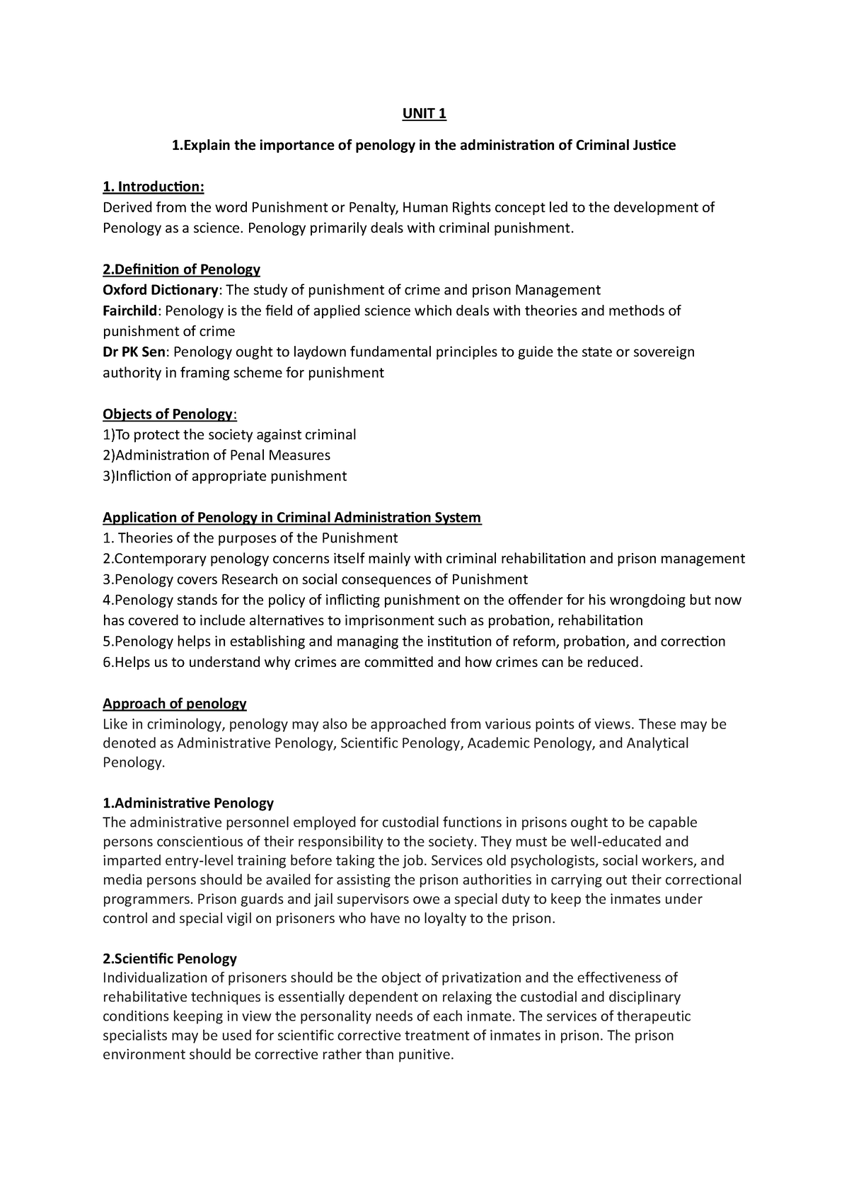 KSLU Penology - UNIT 1 1 the importance of penology in the ...