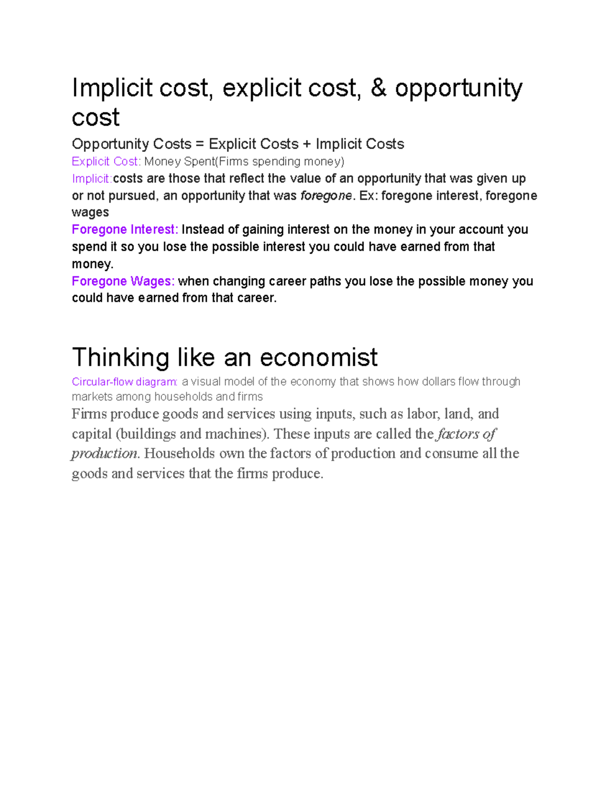 Module 2 Chapter 2 Implicit cost, explicit cost, & opportunity cost