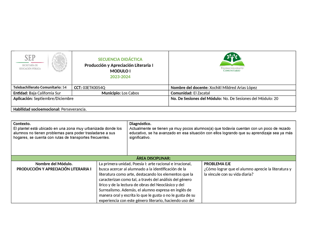 Secuencia Didactica Liter I 3er Semestre - SECUENCIA DIDÁCTICA ...