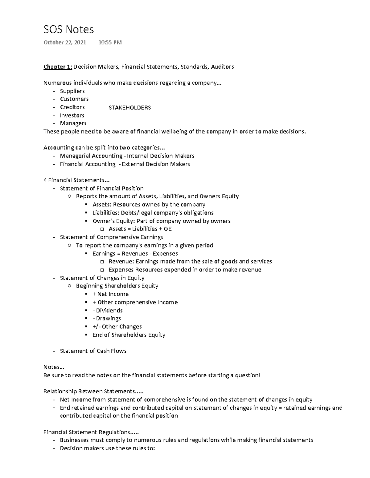 SOS Notes - sos - BUS206 - Seneca College - Studocu