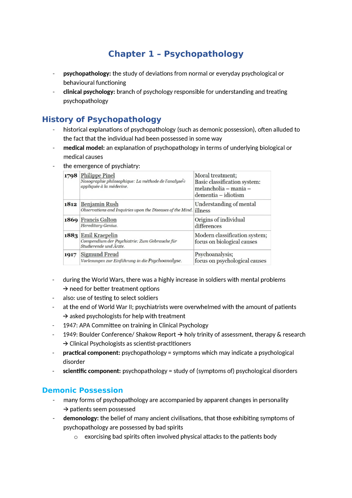 Clinical Psychology Summary - Chapter 1 – Psychopathology ...