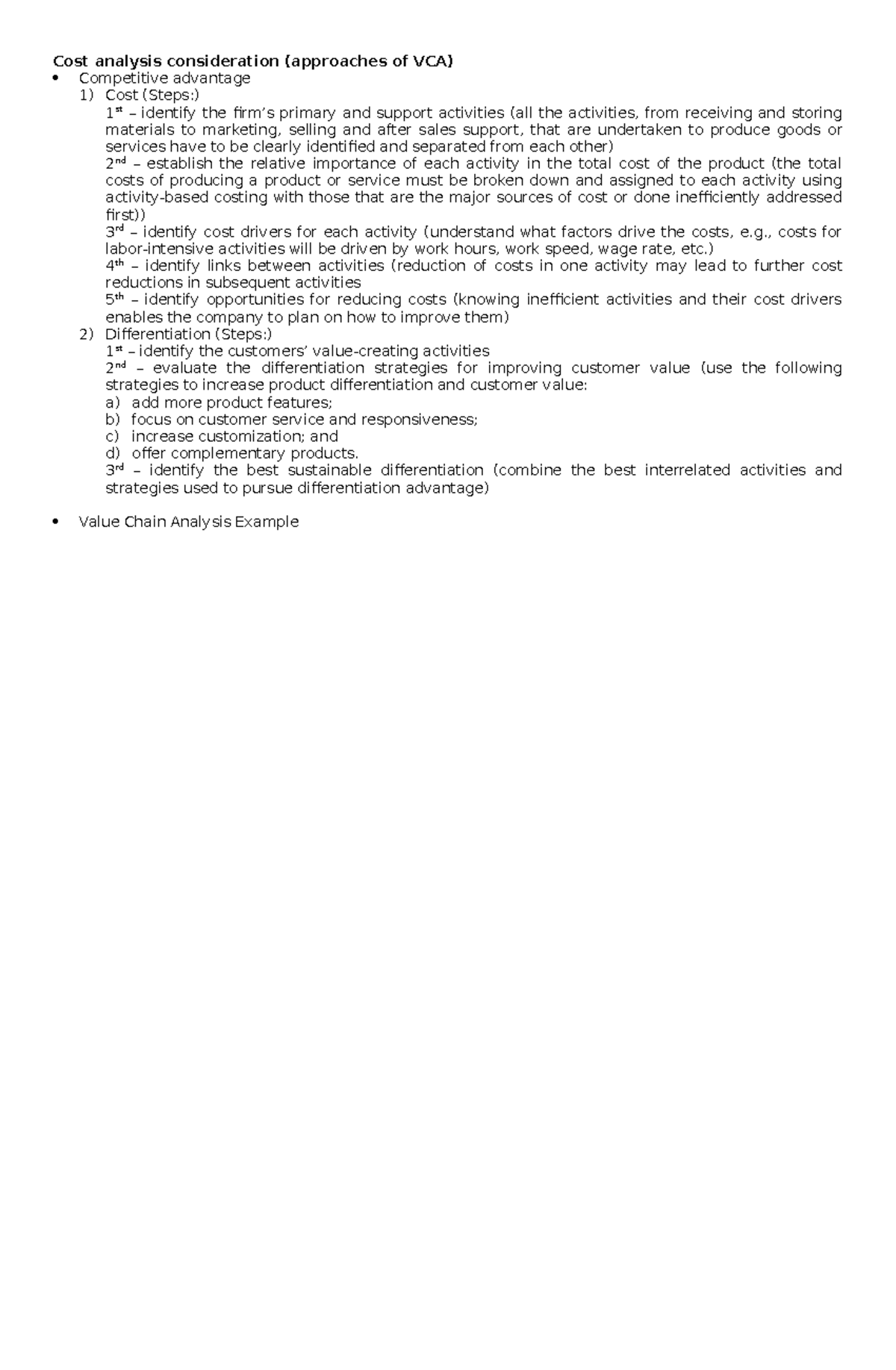 Week 7 - cost analysis consideration in valye chain analysis - Cost ...