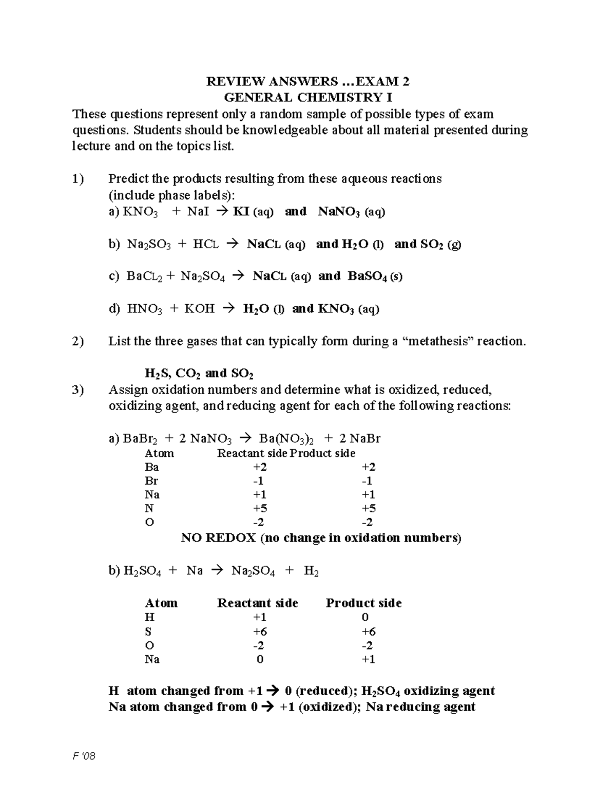 C105 E2 Rvwans - Gen Chem Slides - Review Answers .. 2 General 