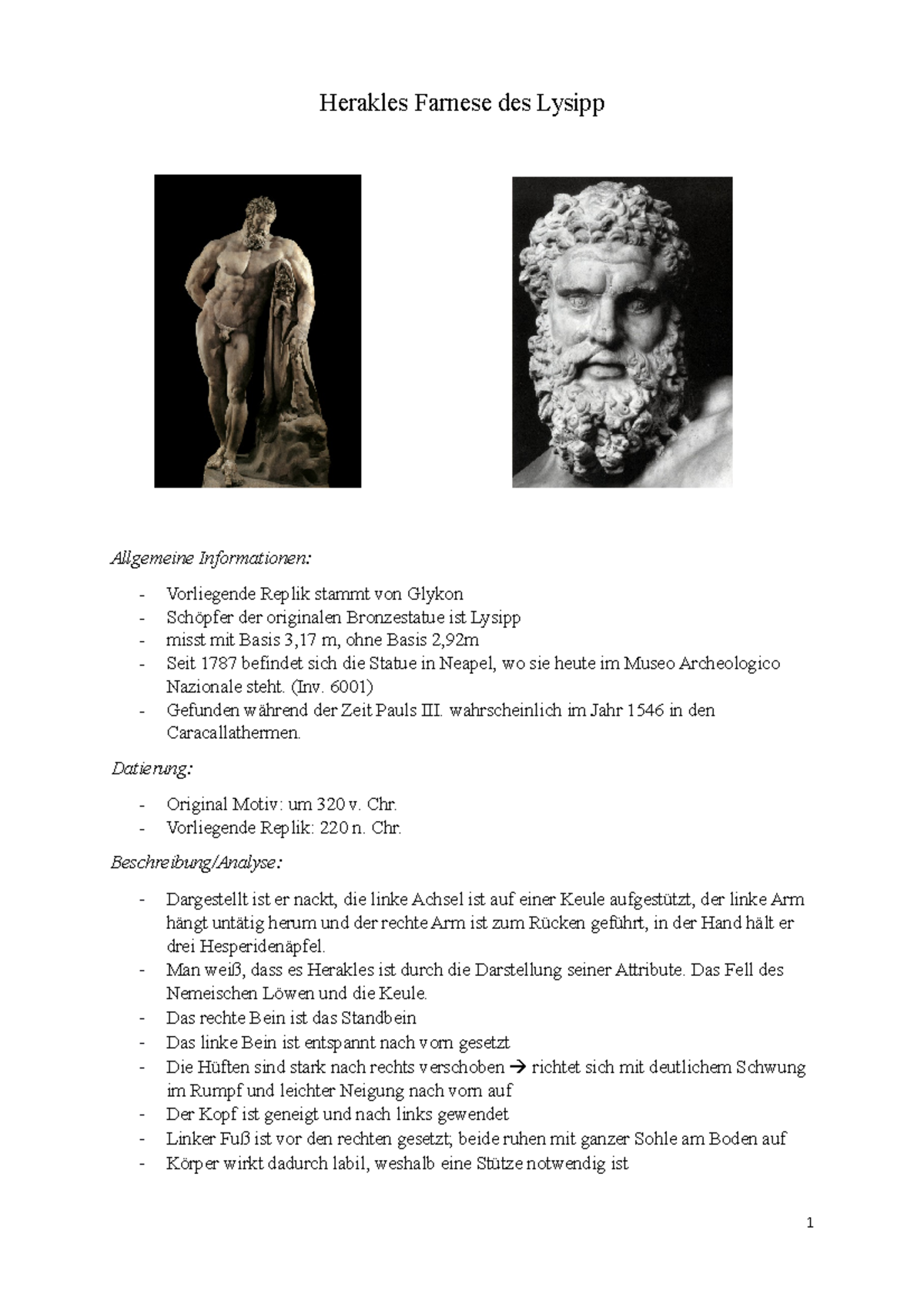 Herakles Farnese Handout - Herakles Farnese des Lysipp Allgemeine ...