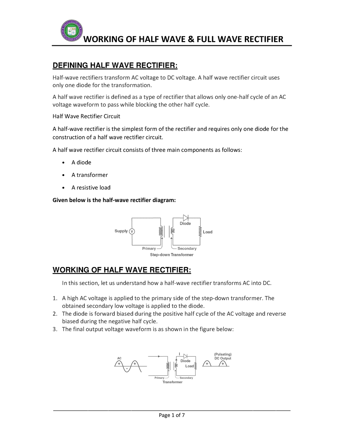 Application of shop half wave rectifier