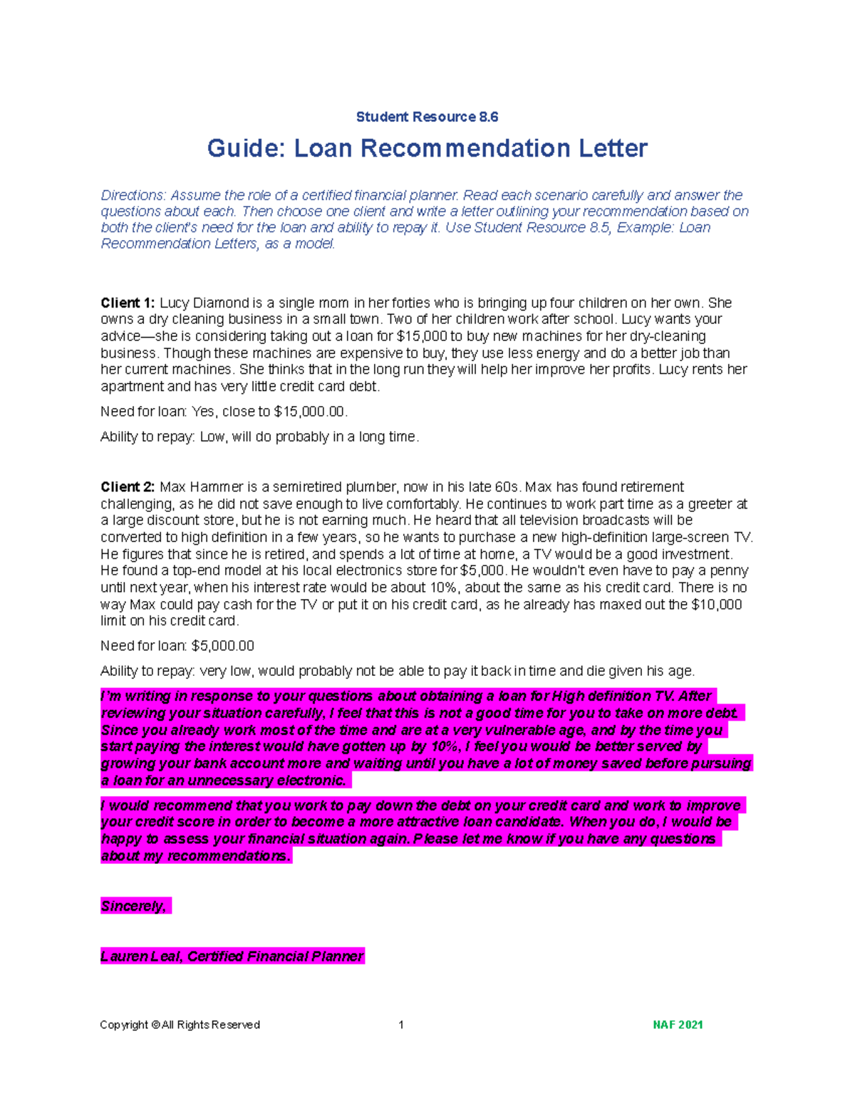 Financial+Planning+Unit+3+Lesson+8+Student+Resource - Student Resource ...