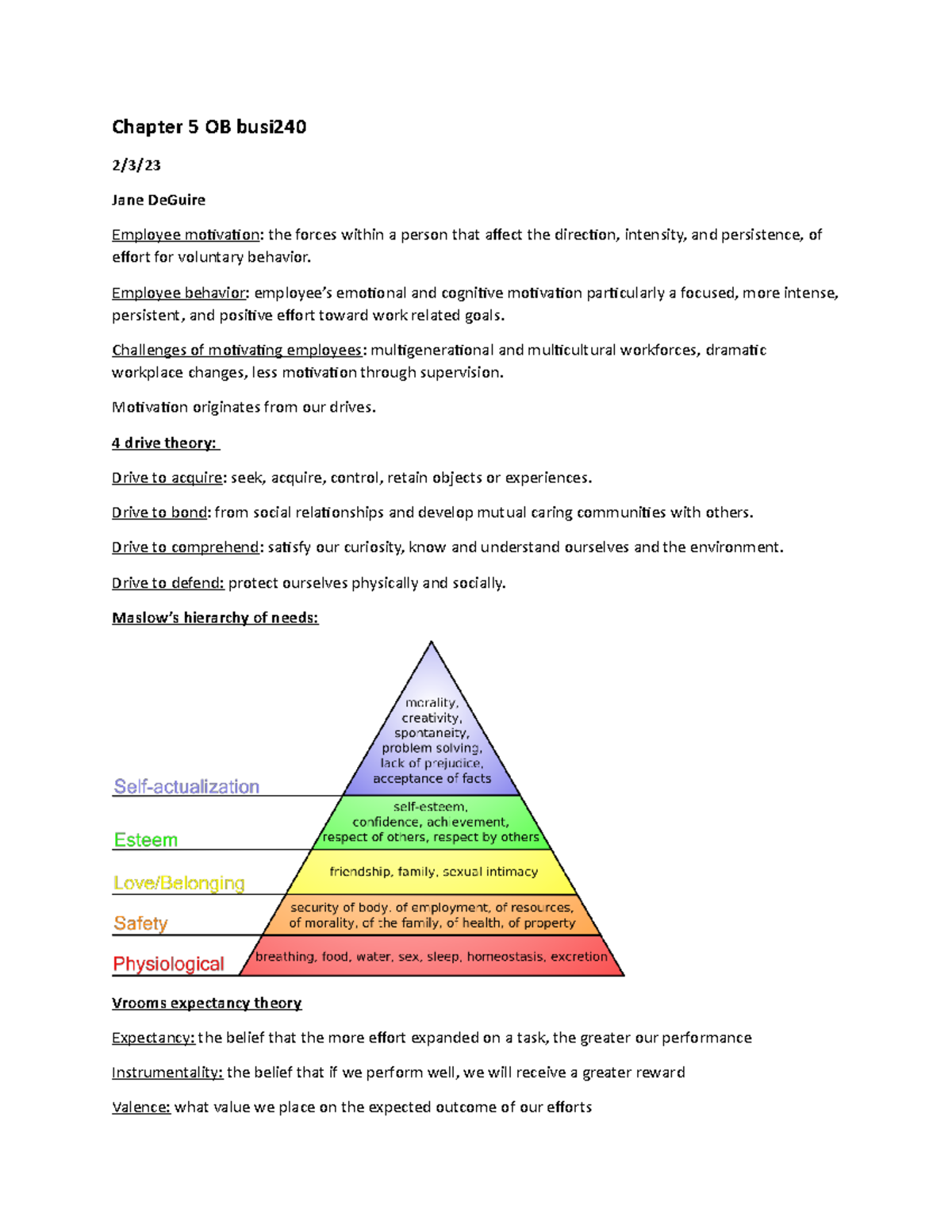 Chapter 5 OB busi240 - Chapter 5 OB busi 2/3/ Jane DeGuire Employee ...