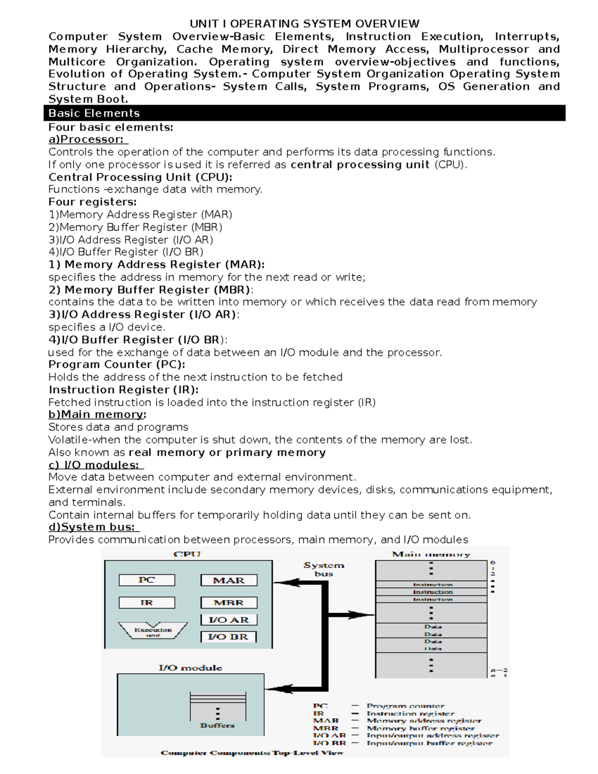 OS-Unit-01 - UNIT I OPERATING SYSTEM OVERVIEW Computer System Overview ...