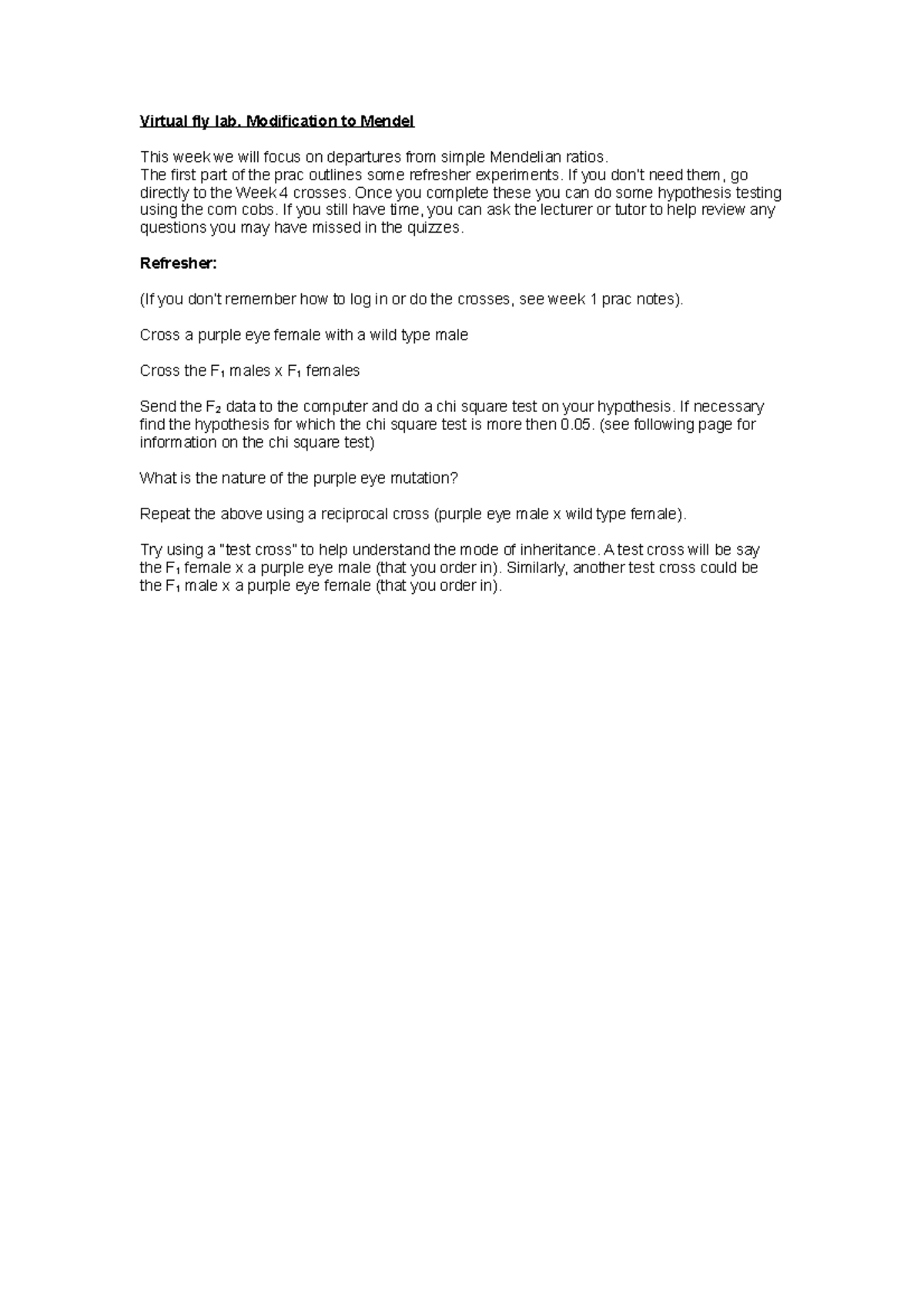 Prac4 instructions for lab 4 Virtual fly lab. Modification to