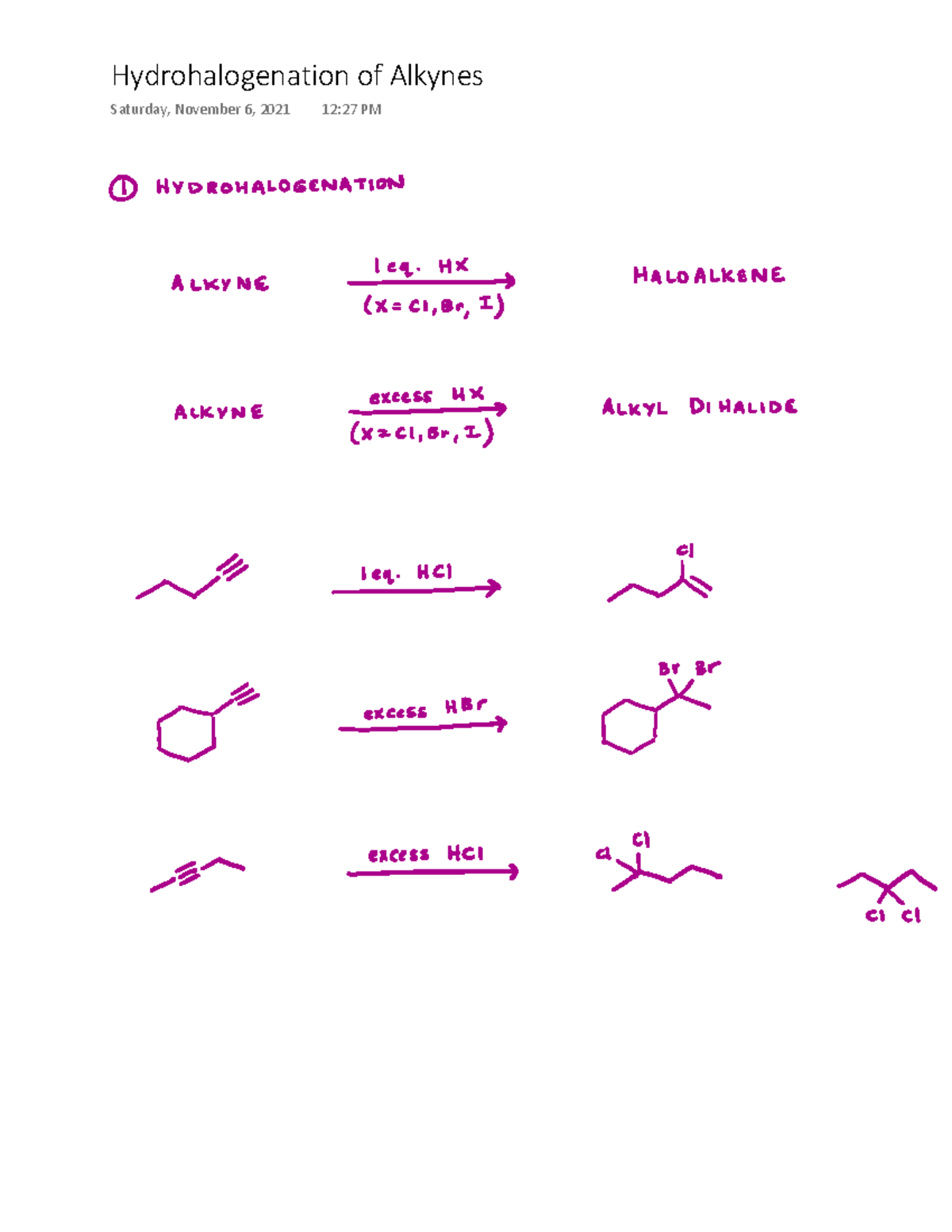 Chapter 7 Full Notes - CHEM 2211L - ,LJĚƌŽŚĂůŽŐĞŶĂƚŝŽŶ ŽĨ ůŬLJŶĞƐ ...