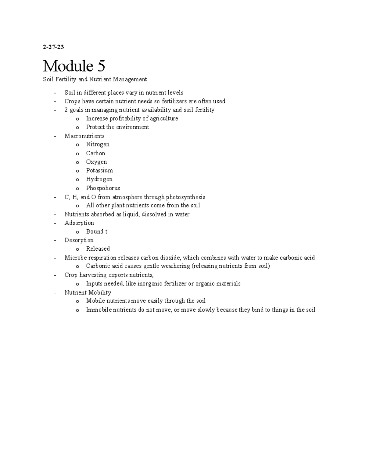 Soil Science Module 5 - 2-27- Module 5 Soil Fertility and Nutrient ...