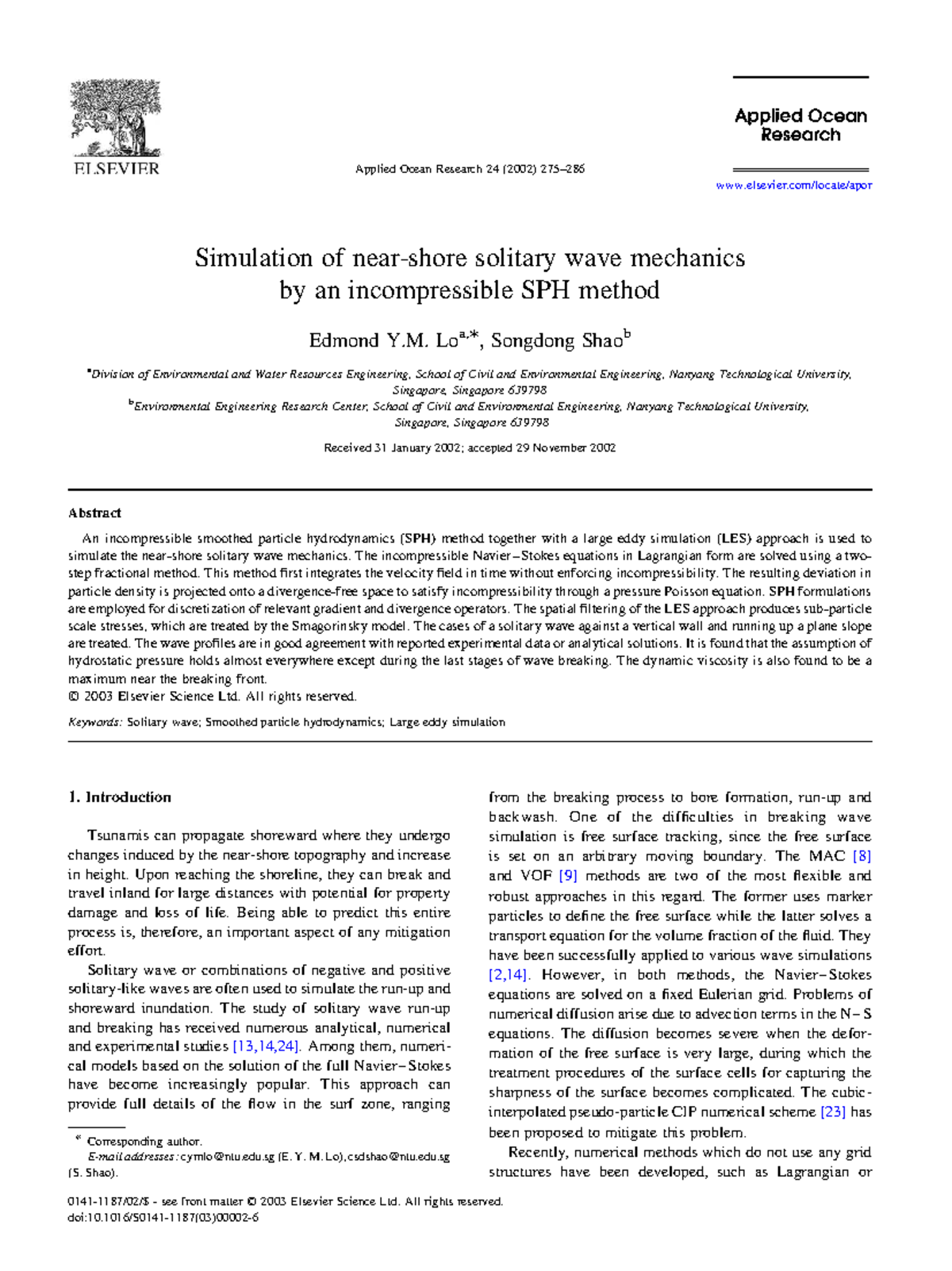 Lo Shao Simulation of near-shore solitary wave mechanics by an ...