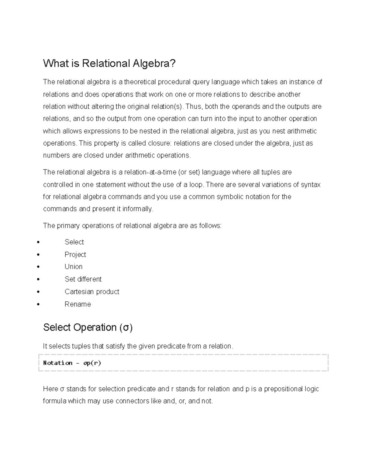 what-is-relational-algebra-thus-both-the-operands-and-the-outputs