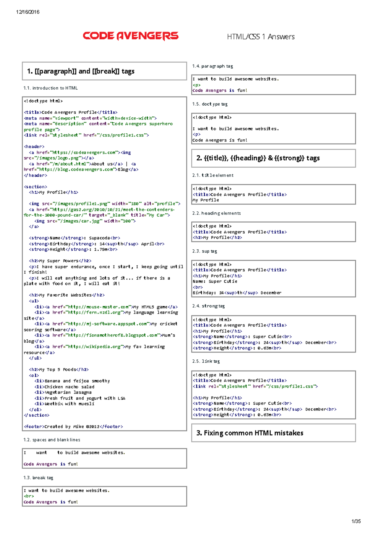 code answers, you will need to do each semester - HTML/CSS 1 Answers 1 ...