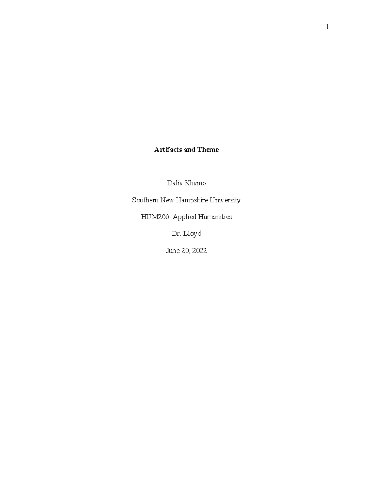 Artifacts and Theme - notes - Artifacts and Theme Dalia Khamo Southern ...