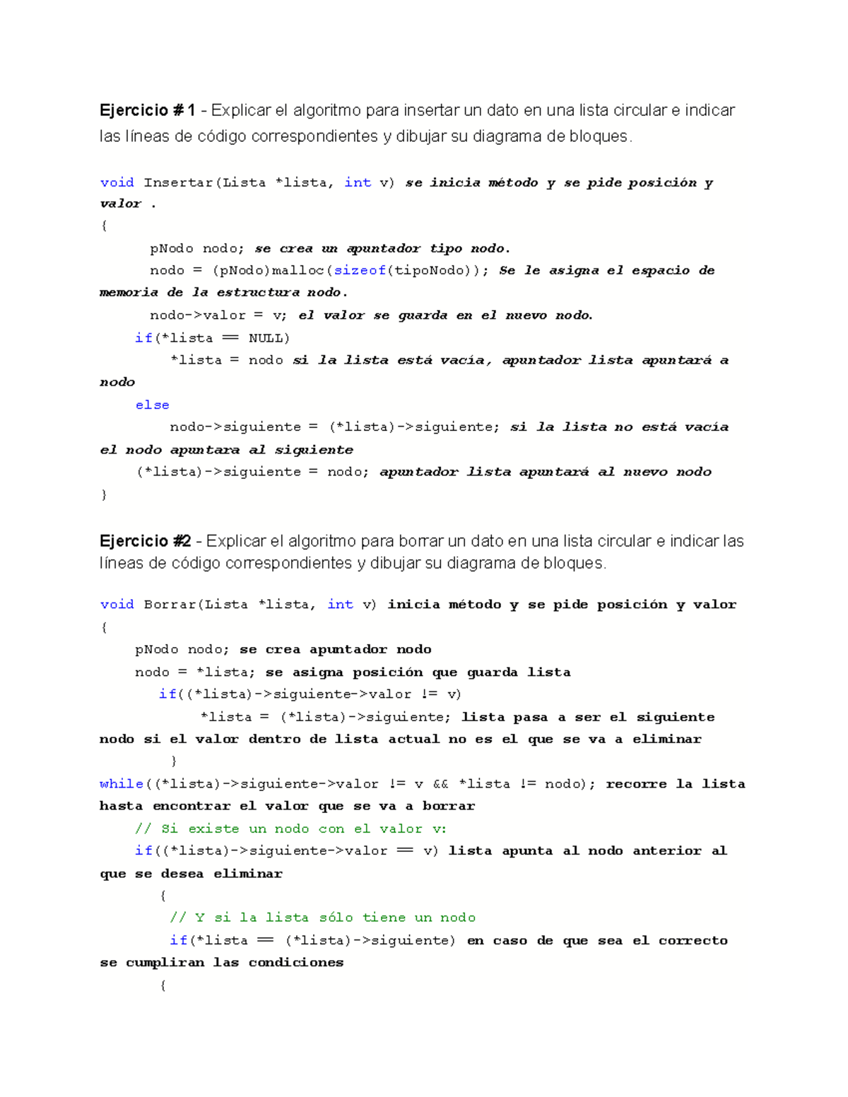 Listas circulares - Ejercicio # 1 - Explicar el algoritmo para insertar ...